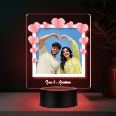 Personalized LED Photo Frame with Heart Design, Color Changing Light, Gift For Valentines Day, Anniversary, Birthday, Wedding, Engagement Gift For Couples